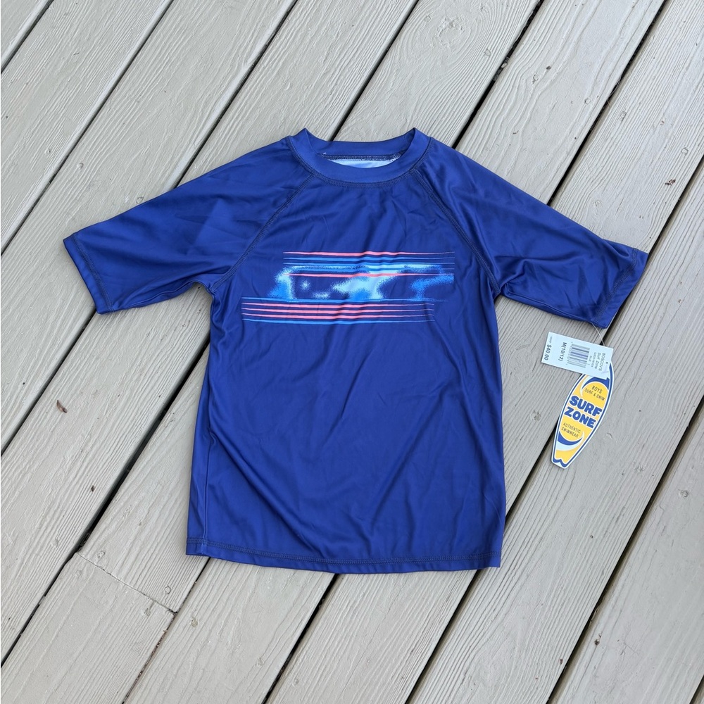 NWT SURF ZONE Kids Blue Rash Guard Shirt, Size: 10/12